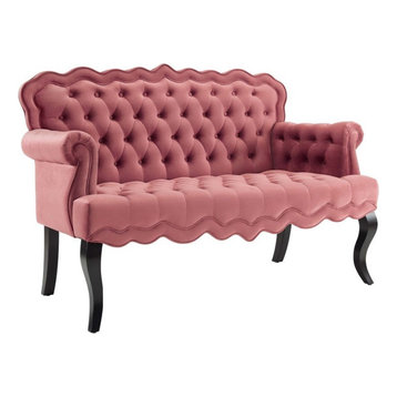 Modway Viola Chesterfield Button Tufted Velvet Settee Loveseat in Dusty Rose