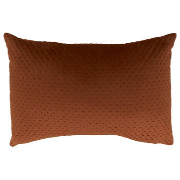 Poly-Filled Velvet Throw Pillow With Pinsonic Design, Rust, 14"x20"