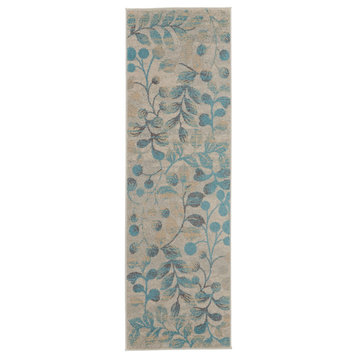 Nourison Tranquil 2'3" x 7'3" Ivory/Turquoise Farmhouse Indoor Area Rug