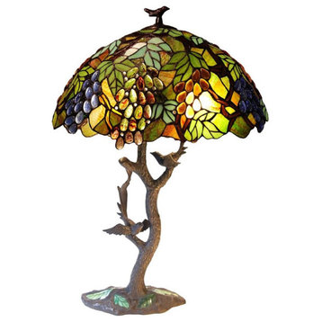 CHLOE 2 Light Tiffany featuring Leafs & Grapes Table Lamp Oval Shape 20" Shade