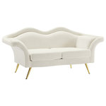 Meridian Furniture - Lips Velvet Upholstered Loveseat, Cream - Put your best pucker forward with this Lips velvet loveseat. So named because of its beautiful, pouty shape, this Lips loveseat makes a stunning addition to your living room. Soft cream velvet upholstery covers every inch of this striking loveseat, giving it a sumptuous boudoir-inspired feel. Gold medal legs support the loveseat, adding a touch of refinement while allowing clearance beneath it for cleaning.