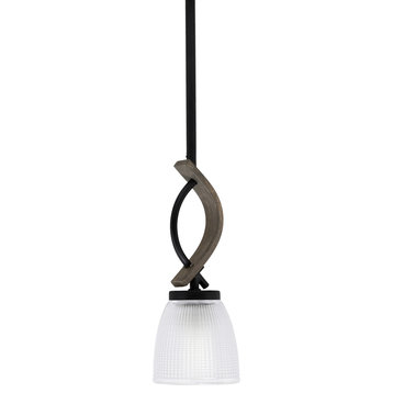 Monterey Mini Pendant Matte Black & Painted Distressed Wood-look 5" Clear Ribbed