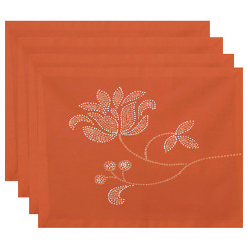 18"x14" Traditional Flower-Single Bloom, Floral Print Placemat, Coral, Set of 4