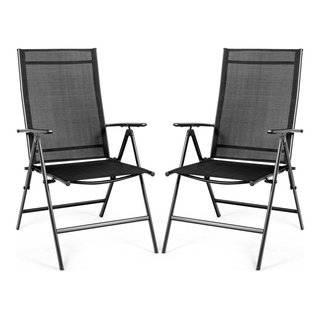 Costway Set of 2 Patio Folding Chair Recliner Adjustable Black