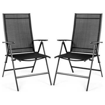 Costway Set of 2 Patio Folding Chair Recliner Adjustable  Black