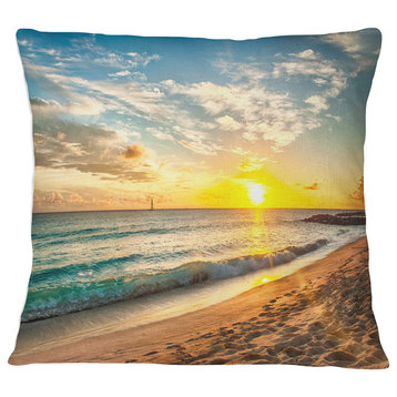 White Beach in Island of Barbados Modern Seascape Throw Pillow, 16"x16"