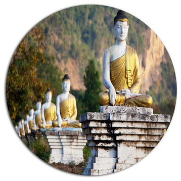 Beautiful Row Of Buddha Statues, Landscape Disc Metal Artwork, 36"