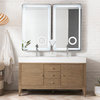 Linear 59" Double Vanity, Whitewashed Walnut, Glossy White Top