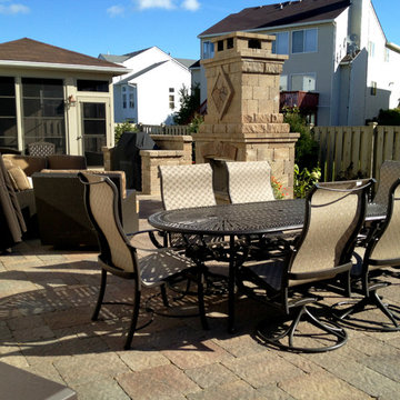 Screen Porch & Patio with Outdoor Fireplace and Grill Surround in Woodridge, IL