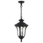 Livex Lighting - Textured Black Traditional, Victorian, Sculptural, Outdoor Pendant Lantern - From the Oxford outdoor lantern collection, this traditional cast aluminum single-light medium pendant lantern design will add curb appeal to any home. It features handsome, antique styling and decorative elements. Clear water glass casts an appealing light and lends to its vintage charm. The canopy, chain and ornamental details are all in a textured black finish. With superb craftsmanship and affordable price, this fixture is sure to tastefully indulge your senses.
