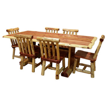 Red Cedar Log Slab Trestle Dining Set, 42" X 72"