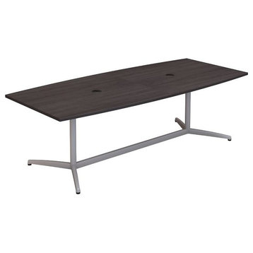 96W x 42D Boat Shaped Conference Table with Metal Base in Storm Gray