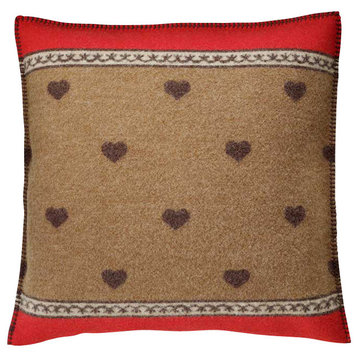 Boiled Wool Toile Pillow 17" x 17" A HEART1, Red