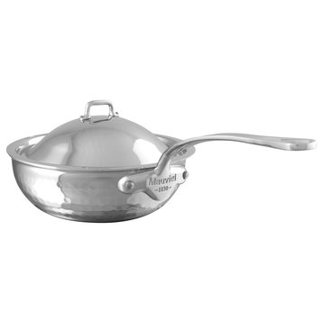 Mauviel M'Elite Splayed Saute Pan With Lid & Cast Stainless Steel Handle, 3.4-qt