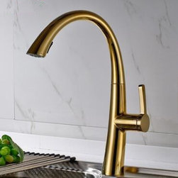 Antique Brass Golden Printed Kitchen Pull Out Mixer Sink Faucet TF379G - Kitchen Faucets