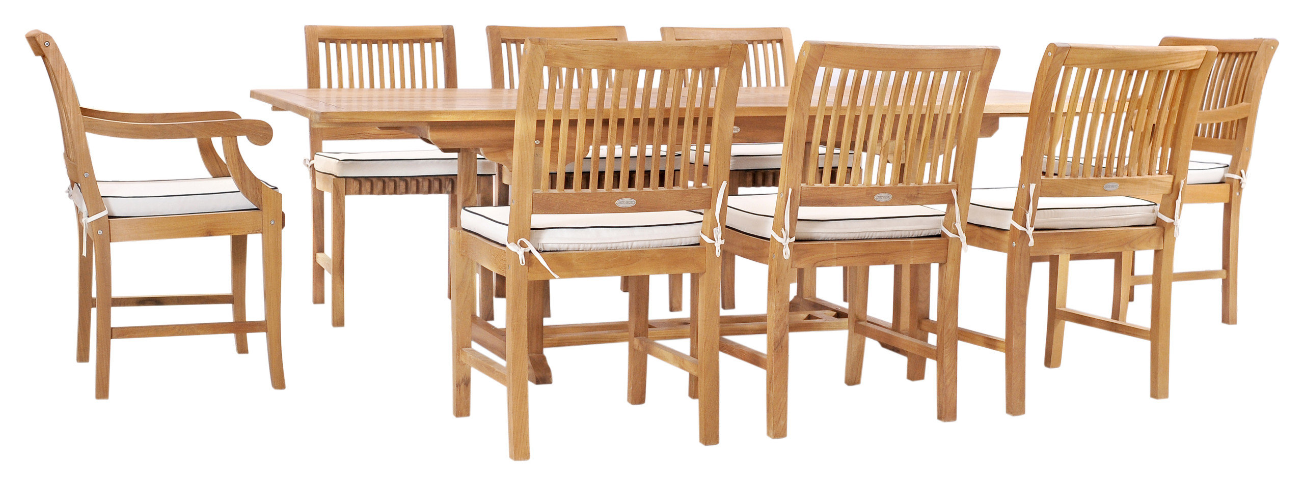 9 Piece Teak Wood Castle Patio Dining Set with Rectangular Extension ...