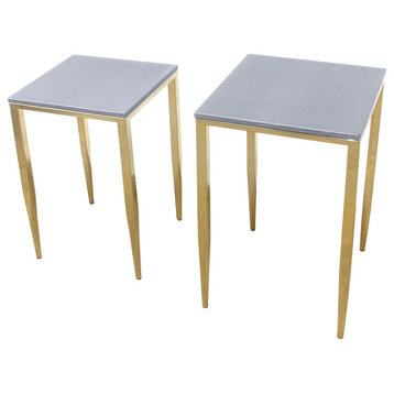 Wrightwood Nesting Tables, Faux Shagreen with Gold Metal, 2 Piece Set