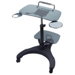 Aidata USA - Aidata, Sit, Stand Mobile Laptop Workstation With Shelf, Glass - The Aidata Sit/Stand Mobile Workstation provides a compact, mobile and ergonomic workspace. Easily adjust the workstation to your exact sitting or standing need via the single lever-operated pneumatic lift, thereby promoting a healthier posture by reducing the arching in your neck or back. The tempered glass work platform provides a stylish, smooth and open work surface for your laptop, notebooks, and papers. A small shelf platform near the base give you a stable area for your printer, or other small/medium peripheral device. Three 3” locking casters allow for smooth movement over most flooring while ensuring stability overall in the locked position. Additional features include cart handle, power strip bay, and retractable mouse tray and cup holder. The Aidata Sit/Stand Mobile Workstation is ideal for the home, office, classroom, and more.