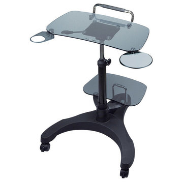 Aidata, Sit, Stand Mobile Laptop Workstation With Shelf, Glass