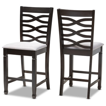 Modern Gray Fabric Upholstered Wood Counter Height Pub Chair Set of 2