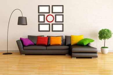 Example of a minimalist family room design in Other