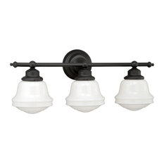 Huntley 1-Light Vanity, Oil Rubbed Bronze, White Milk Glass, 3-Light