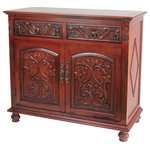 Wayborn - Roman Cabinet - Bring home a decorative piece of furniture that will not only enhance the look of your living space but will offer practical everyday use as well. Our 2-drawer, 2-door Roman Cabinet is perfect for you if you are looking for an exciting new place to store excess belongings as well as attractively display a mix of home decor. This piece is hand finished with a warm cherry red finish and features antiqued hardware and intricate hand carved detailing on the drawers and cabinet doors. The Roman measures 55 inches wide, 15.5 inches deep and 30.5 inches tall with a surface large enough to host photographs, an accent lamp or flowers.