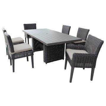 Venice Rectangular Patio Dining Table, 4 Armless Chairs and 2 Chairs,Arms Beige