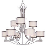 Maxim Lighting - Maxim Lighting 23036SWSN Orion - Nine Light 2-Tier Chandelier - Orion Nine Light 2-Tier Chandelier Satin Nickel Satin White GlassOrion collection's sweeping arms formed from oval-shaped Satin Nickel add stark contrast to the charcoal-colored, sheer fabric shades with Satin White interior glass. This contemporary collection works well in both modern and transitional interiors.Satin Nickel Finish with Satin White GlassOrion collection's sweeping arms formed from oval-shaped Satin Nickel add stark contrast to the charcoal-colored, sheer fabric shades with Satin White interior glass. This contemporary collection works well in both modern and transitional interiors. *Number of Bulbs: 9 *Wattage: 60W * BulbType: A19 Medium Base *Bulb Included: No *UL Approved: Yes