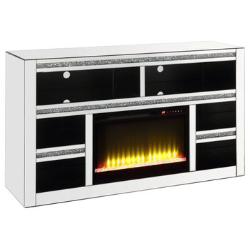 ACME Noralie TV Stand With Fireplace, Mirrored and Faux Diamonds