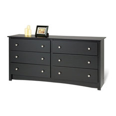 Bedroom Dresser In Black Finish With 6 Drawers And Metal Knobs