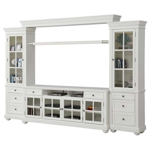 RR White Anton Sturdy Solid Wood Farmhouse Style Sliding Barn Door Anton Entertainment Center Wall Unit Will Fit a 70 Inch Television