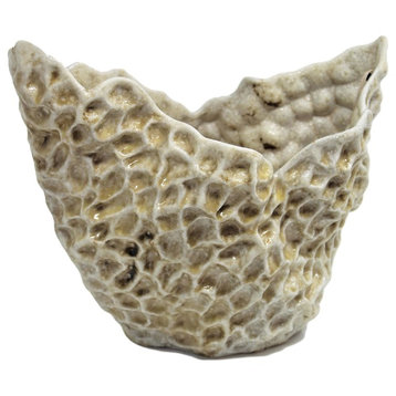 Modern Abstract Coral Reef Centerpiece Bowl, 19" Textured Organic Shape White