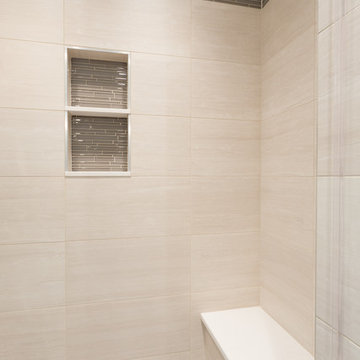 Glass Enclosure Shower with Pebble Tile - Double Niche