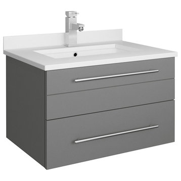 Lucera Wall Hung Bathroom Cabinet With Top & Undermount Sink, Gray, 24"