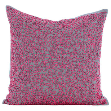 Pink Rush, Pink Cotton Linen 14"x14" Throw Pillow Cover