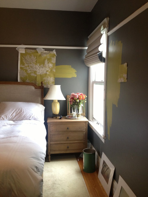 Upholstering bedroom walls around picture ledge