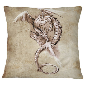 Fantasy Dragon Tattoo Sketch Abstract Throw Pillow, 16"x16"