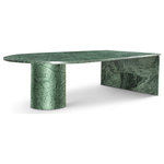 Meridian Furniture - Salerno Coffee Table, Green - Raise the bar for elegance with this Salerno coffee table. This strikingly handsome table is carefully crafted by hand using genuine marble for a look that oozes refinement, sophistication, and modernity. Art deco design elements create an eye-grabbing presentation while the green marble makes the table a true stunner that guests can't help but admire. An expansive top gives you loads of room for displaying a seasonal centerpiece or setting up a Scrabble board on game night.