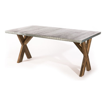 Reclaimed X Base Zinc Top Dining Table