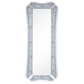 ACME Noralie Glass Floor Mirror with LED Light in Mirrored and Faux Diamonds