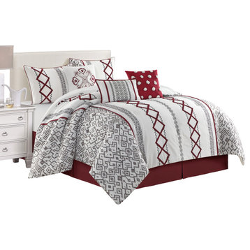 Anthony 7-Piece Bedding Comforter Set, White/Red, Queen
