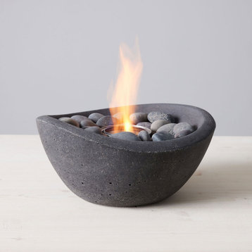 Wave Tabletop Fire Bowl With Can of Pure Gel Fuel, Stonecast Graphite