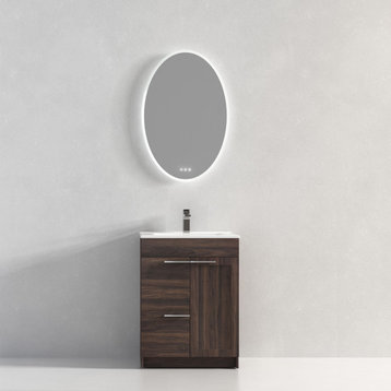Freestanding Bathroom Vanity With Top Mount Sink, Cali Walnut, 24'' Ceramic Sink