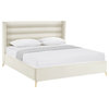 Inspired Home Alessio Bed, Upholstered, Cream White Velvet Queen