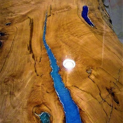 Epoxy River Table - Natural Edge Maple Slab - 3D Color - Furniture
