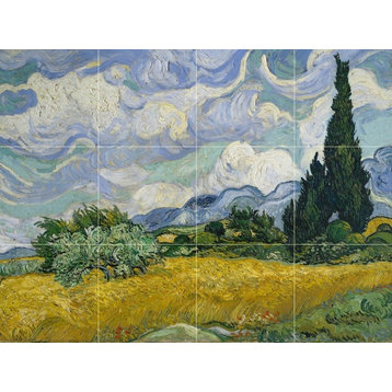 Tile Mural Wheat Field With Cypresses Ceramic Matte