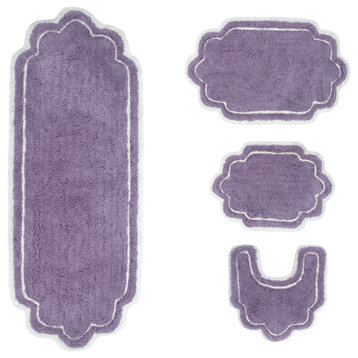 Allure Collection Absorbent Cotton Machine Washable 4-Piece Rug Set, Purple