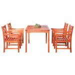 More4Home - Heraldo 5-Piece Reddish Brown Tropical Wood Patio Table and Armchair Dining Set - With this Heraldo 5-Piece Reddish Brown Tropical Hard Wood Patio Table and Armchair Dining Set, prepare for dinner parties, lazy summer cocktails, and the best use of upcoming fresh breezes!
