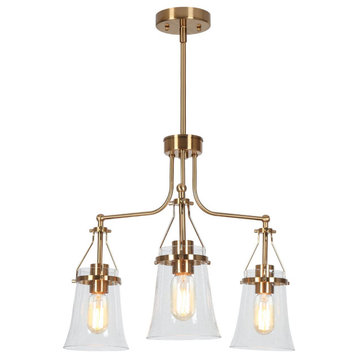 LNC 3-Light Polished Gold Linear Modern/Contemporary Chandelier